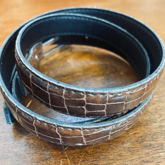 Brown Croc-Embossed Leather Belt With Silver-Tone Buckle - Picture 2 of 5